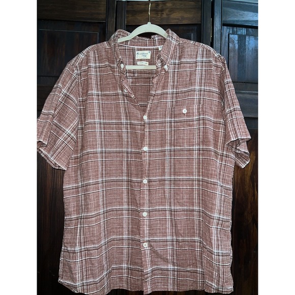 Weatherproof Vintage Plaid Short Sleeve Size Xl Red Linen - Picture 1 of 3